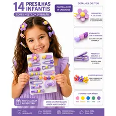 Kit com 14 Presilhas Tic Tac Infantil Coloridos Rosa Pink Menina infantil