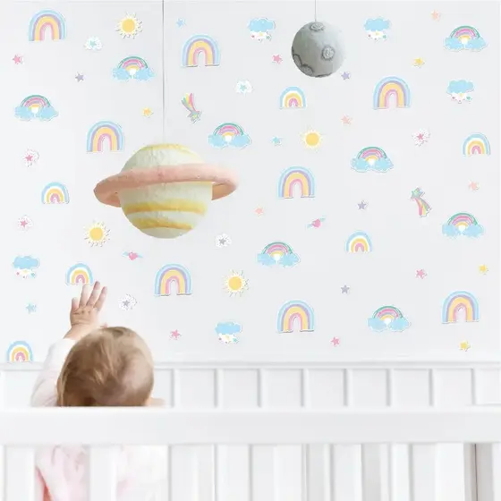 3 X Cartelas 52 Adesivos Arco Iris Bohemian BOHO Quarto menina menino Decoração Nuvem Rainbown Papel Parede Infantil