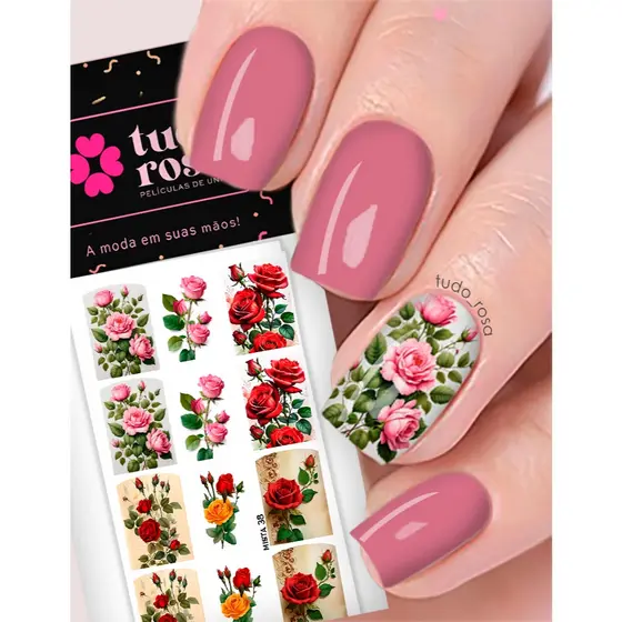 12 peliculas de unha MISTA 38 flor rosas vermelhas