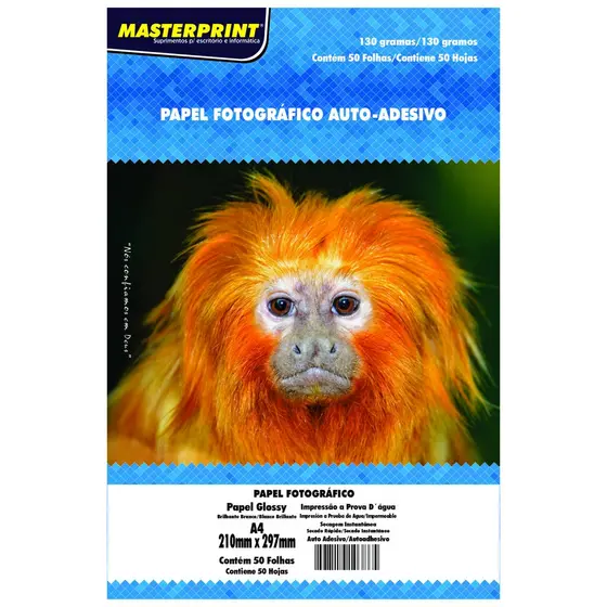 Papel Fotográfico Adesivo 130g A4 Glossy Branco Brilhante Masterprint com 50 folhas