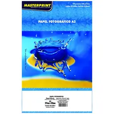 Papel Glossy 180g A3 Fotográfico Branco Brilhante Masterprint com 20 Folhas