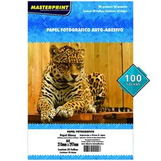 Papel Glossy Adesivo 80g A4 Fotográfico Branco Brilhante Masterprint com 100 folhas