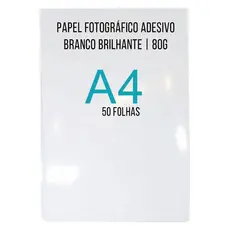 Papel Adesivo A4 80g Glossy Fotográfico Branco Brilhante Pacote com 50 folhas