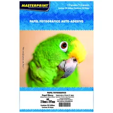Papel Glossy Adesivo 115g A4 Fotográfico Branco Brilhante Masterprint com 20 folhas