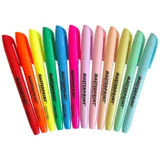 Kit 12 Cores Caneta Marca Texto c/ Ponta Chanfrada Masterprint MP612 6 Cores Neon+6 Cores Tom Pastel