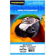 Papel Glossy 180g A4 Fotográfico Branco Brilhante Masterprint com 50 Folhas