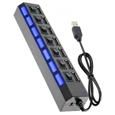 Hub USB 7 Portas 2.0 com LEDs Indicadores e Botões ON/OFF Individuais Exbom UH-2S7