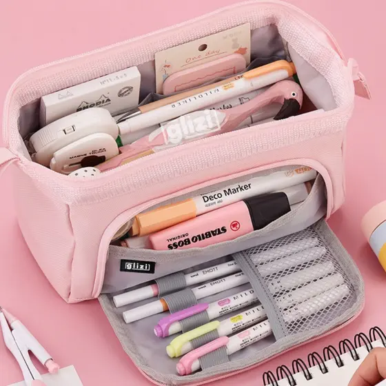 Estojo Bag Grande 120 Pens / Estojo Escolar / Necessaire Grande Com Alça e Bolso Lateral / Estojo MakeUp