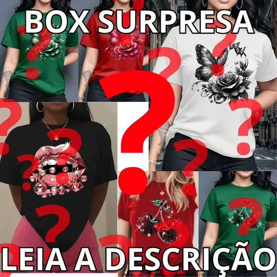 Box Surpresa Camiseta Feminina 100% Algodão Camisa Estampada Envio Rápido