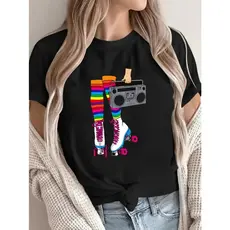 T-SHIRT FEMININA CAMISA BASICA ALGODÃO100% ESTILO CASUAL RETRO PATINS