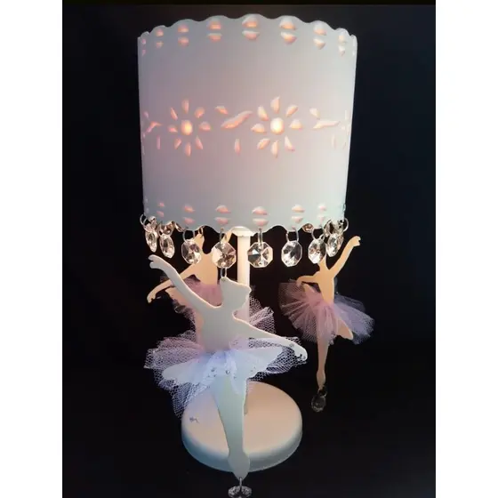 Abajur Infantil Luminária de Mesa Bailarinas Decoração Quarto de Menina Bebê  Tule Lilás