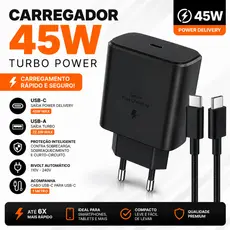 Carregador 45w Tipo C Turbo Para Android Carga Rápida Bivolt