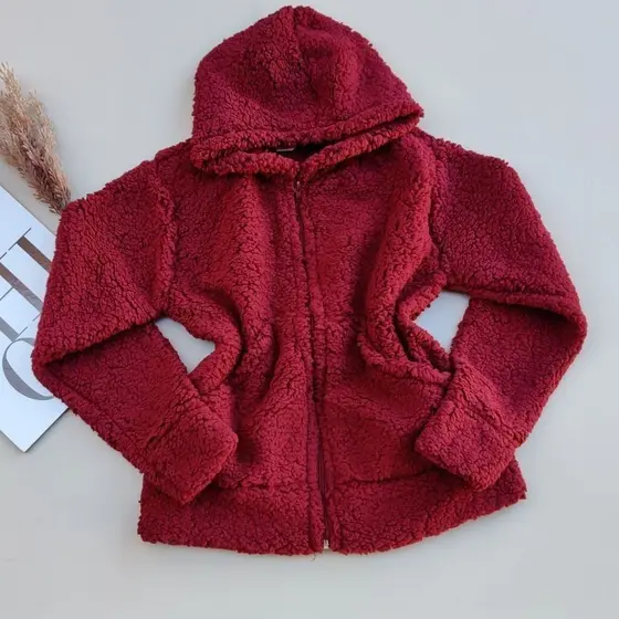 Jaqueta de Frio Infantil Inverno para Menina casaco Teddy Infantil com Touca Tendência Menino