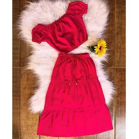Conjunto Infantil Saia Longa e Cropped Ciganinha Liso Final De Ano