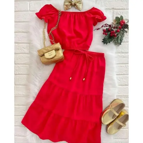 Conjunto Infantil Saia Longa e Cropped Ciganinha Liso Verão Premium