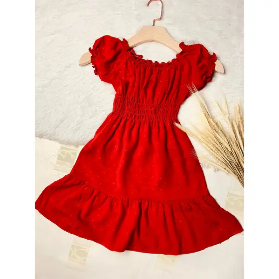 Vestido Infantil e Juvenil Ciganinha Liso De Manguinha final de ano Primavera