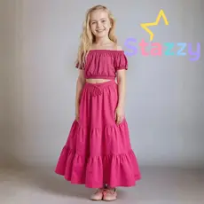Conjunto Infantil Saia Longa e Cropped Ciganinha Liso Primavera Verão