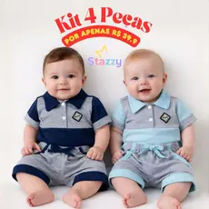 Kit 4 pçs Conjunto bebê Menino Mauricinho baby com 2 camiseta polo 2 shorts RN até 6 meses