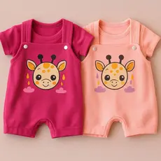 Kit 2 Pçs Conjunto Jardineira Bebê Menino Camiseta De Girafa Recém Nascido RN