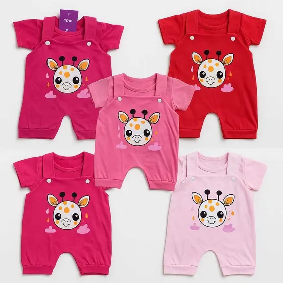 Conjunto Macacão Jardineira Coom Camiseta Girafinha de Bebê Menina Bebê Menino RN