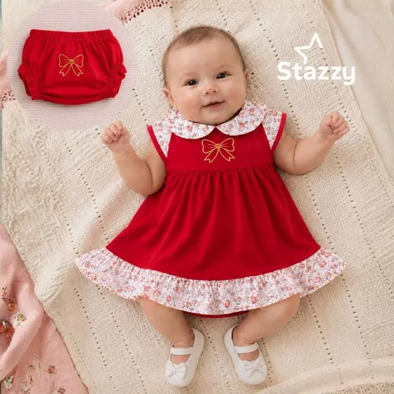 Kit 2 peças Vestido + fraldinha para bebê menina Recém Nascida Linha Premium até 3 meses