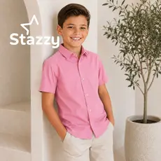 Camisa Social Infantil Manga Curta De Botão Menino