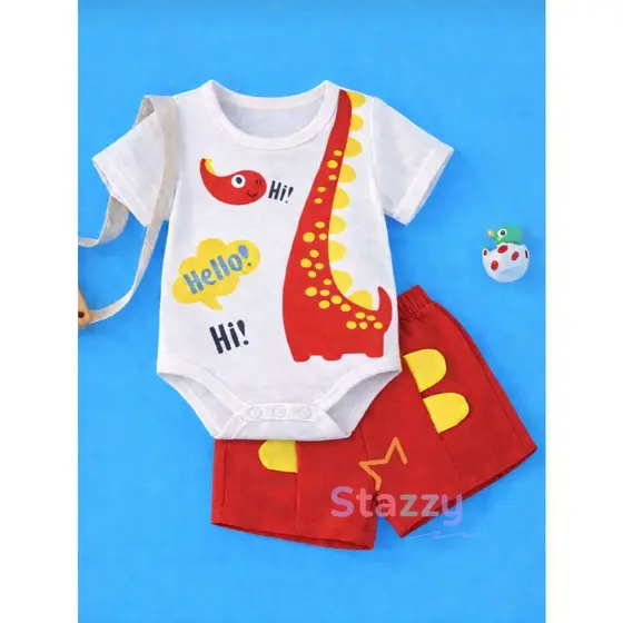 Kit Dino interativo body + shorts para bebê Estampa De Dinossauro Bebês Meninos Recém Nascido RN