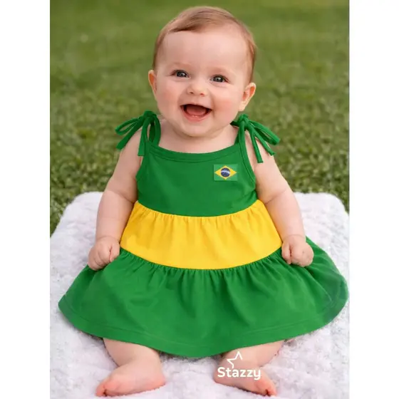 Vestido Bebê Menina Brasil – Copa do Mundo Recém Nascido até 5 meses