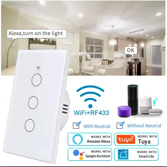 Interruptor Touch Inteligente Wifi 1 2 3 e 4 Teclas Alexa Google Smart Tuya - Fácil instalação