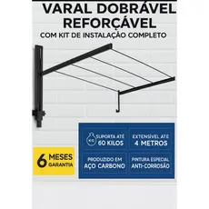Varal Retrátil Dobrável De Parede Em Aço, Cabo De Aço Encapado - ENVIO IMEDIATO