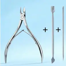 Kit Manicure Profissional Alicate Cutícula Espátula Palito Aço Inox 3 Peças