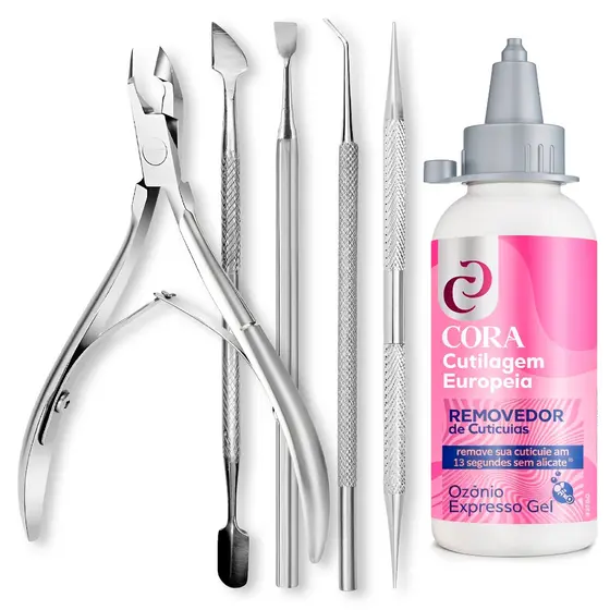 Kit Manicure 6 Peças Alicate Inox Espátula Dupla Raspador Palito Removedor Cutícula Gel Ozônio