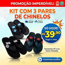 kit com 3 pares de chinelo masculino barato na promoção resistente e antiderrapante