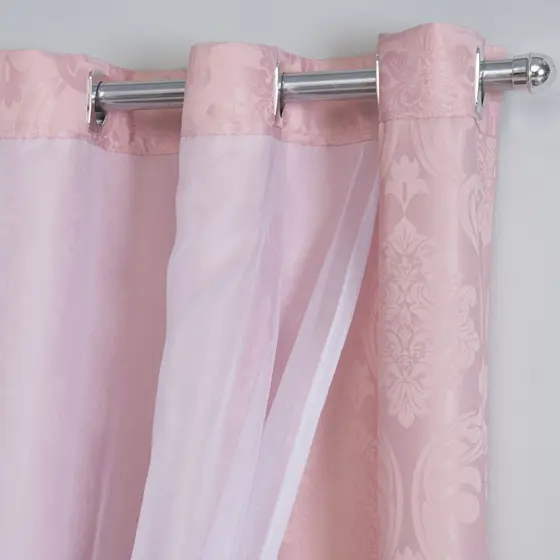 Cortina Jacquard Semi Blackout Com Voil 2,00 x 1,80 Sala E Quarto Rose