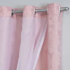 Cortina Jacquard Semi Blackout  Com Voil 2,00 x 1,80 Sala E Quarto Rose