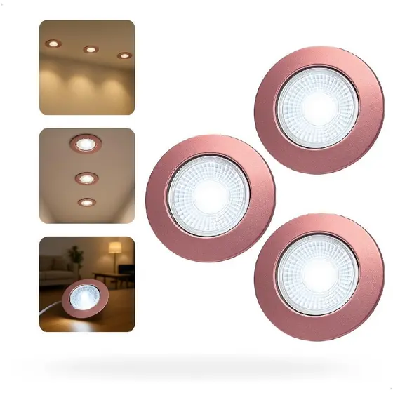 Kit 3 Spot Led Redondo Rose Gold 5w Branco Frio 6500k 9cm