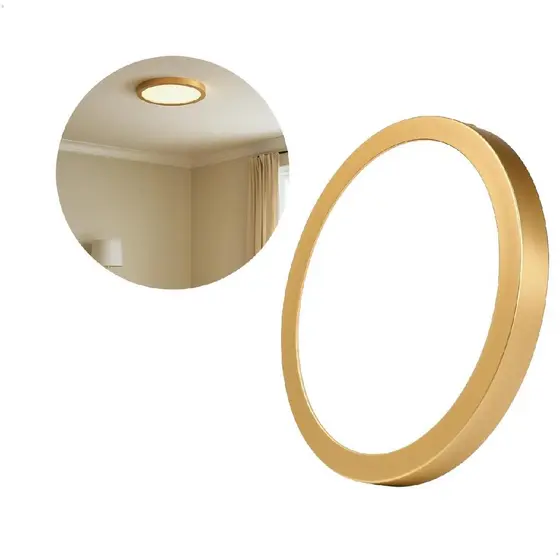Luminária Painel Sobrepor Redonda Branco Frio 6500k Dourada