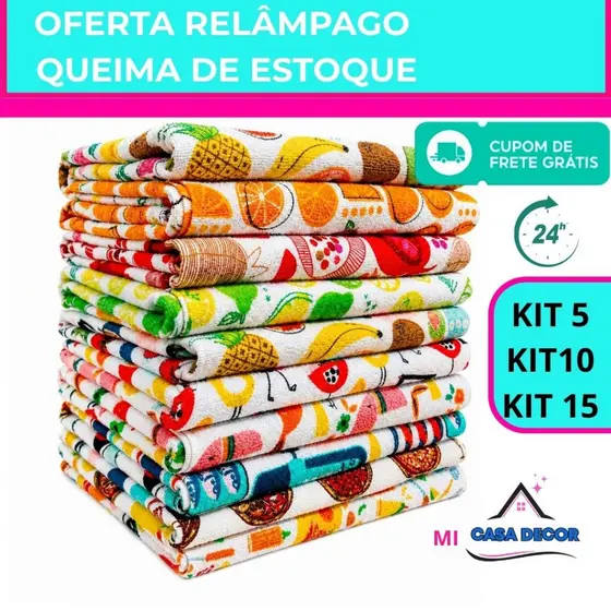 Kit 15 Pano de Prato Atoalhado PROMOÇÃO Linha premium Super Seco