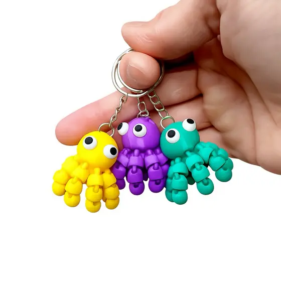Chaveiro Polvo Articulado Flexível 3D Fidget Toy Anti Estresse Colorido