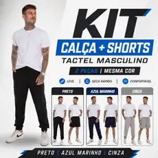 Kit 1 Calça E 1 Shorts Em Tactel Premium Masculino Com Bolso