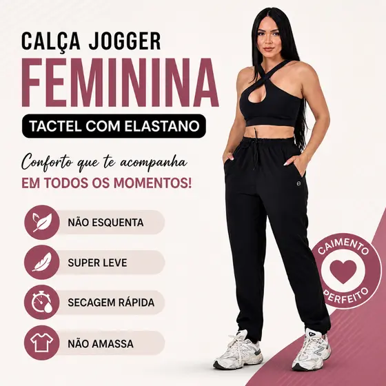 Calça Tactel Feminina Jogger Bolso Lateral - Treino E Estilo
