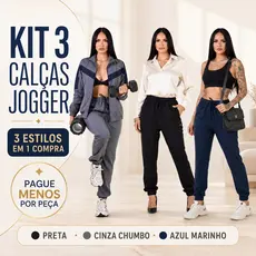 Kit 3 Calças Jogger Feminina Casual Esportiva