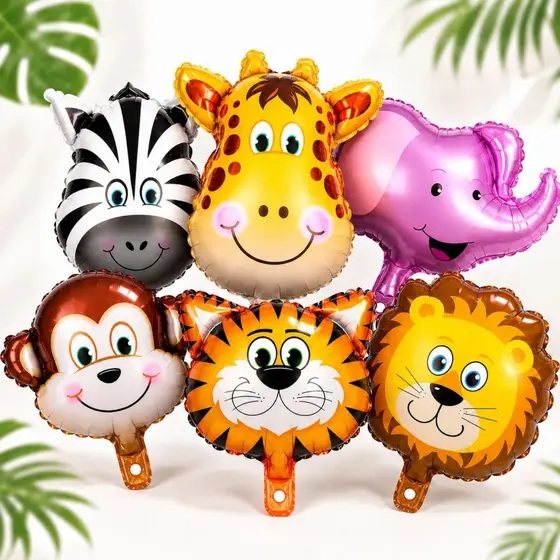Kit 10/20/50 Balão Mini Animais Safari Metalizado Centro de Mesa - Rosto Leão/macaco/elefante/tigre/zebra Zoo
