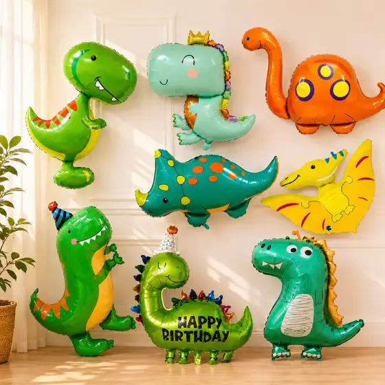 Kit 5 Balão Dinossauro 4D Gigante Metalizado Baby Premium Sortidos 100cm