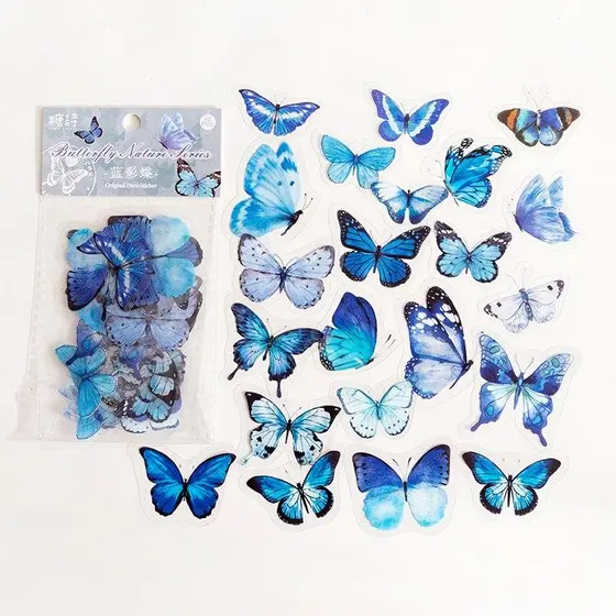 Kit Borboleta Adesivo Decorativo Scrapbook Colorida Azul