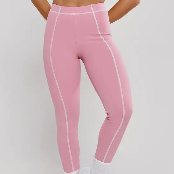 Calça Legging Com Pesponto Rosa Quartzo Poliamida Fio Duplo