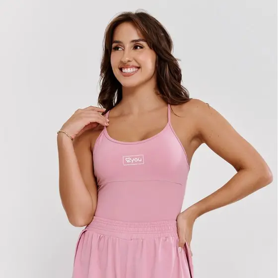 Regata Academia Roupa Treino Confortável Com Entrada Pra Bojo Removível Rosa Quartzo