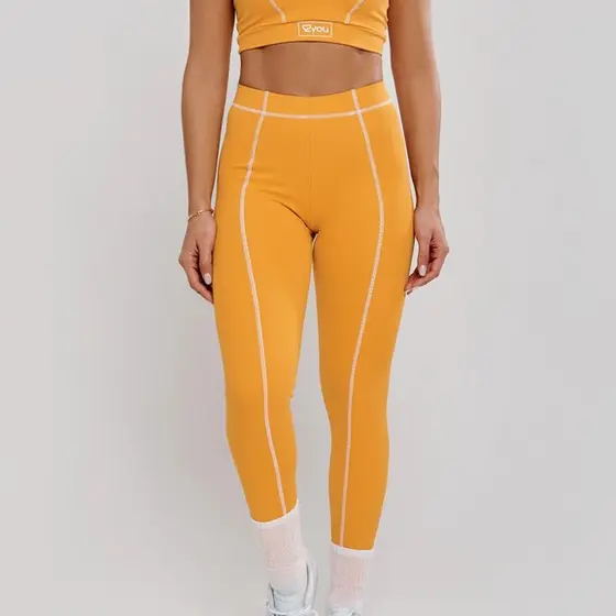 Calça Legging Com Pesponto Laranja Ambar Poliamida Fio Duplo Confortável