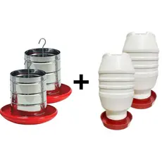 Kit Comedouro 5kg + Bebedouro 5L para Galinhas Frangos Aves Criação Galinheiro Granja