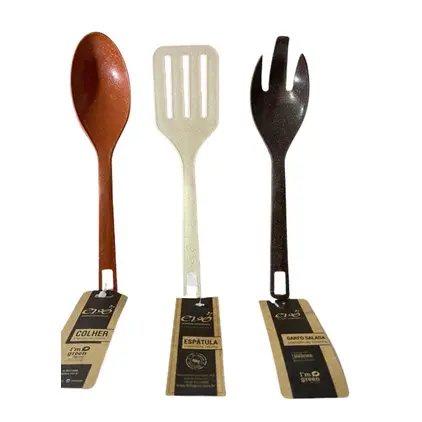kit Utensílio Para Cozinha Espatula Garfo De Salada Colher sustentável